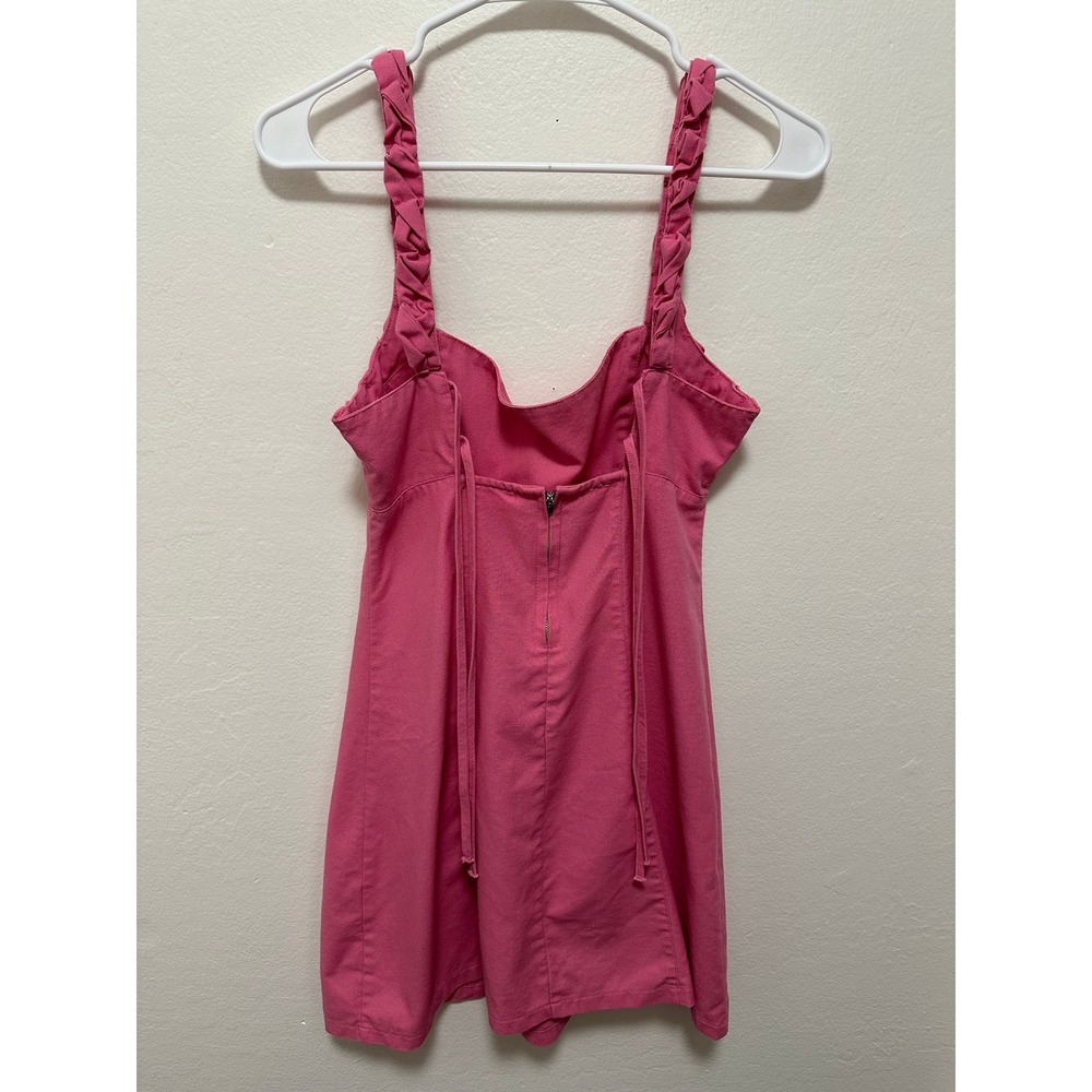 Avantlook Hot‎ Pink Square Neck Ruffle Strap Mini Dress Tie Back - Picture 8 of 10